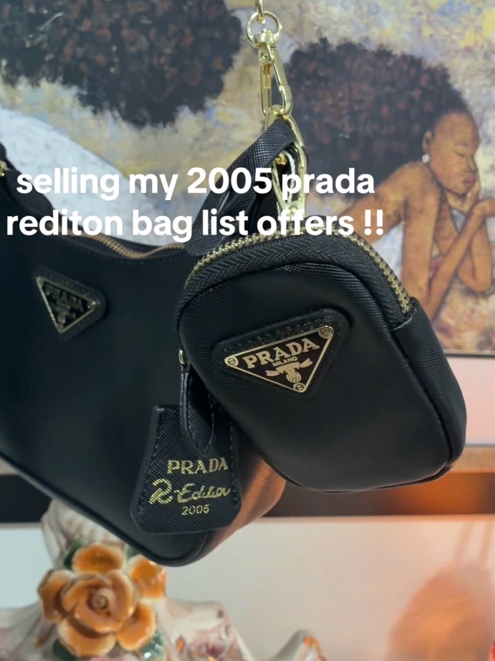 Prada Black Saffiano Leather Shoulder Bag with Gold Chain - Picture 2 of 3